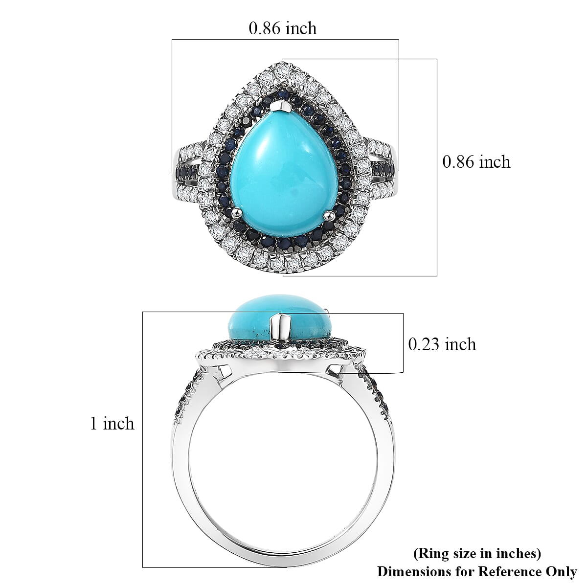 D'Joy Sleeping Beauty Turquoise and Multi Gemstone 5.00 ctw Crown Drop Ring in Rhodium Over Sterling Silver (Size 7.0) image number 5
