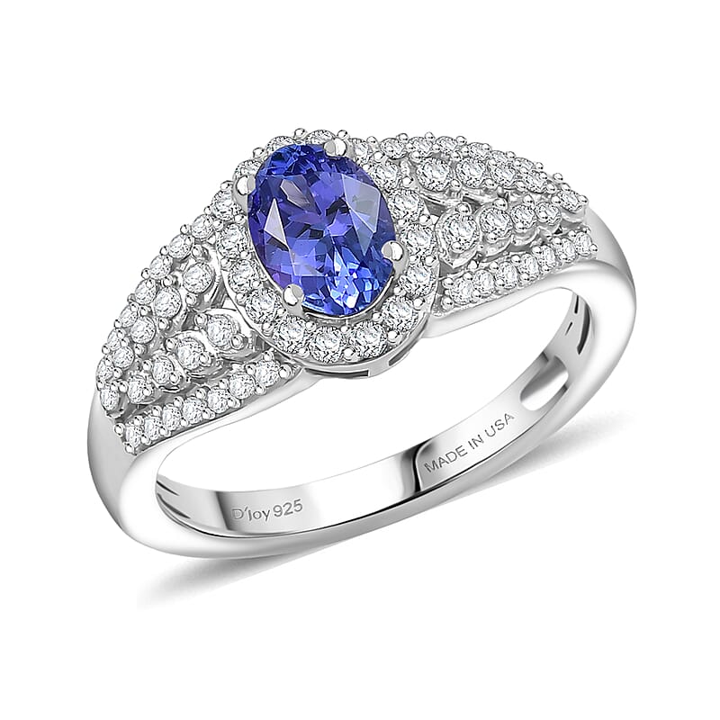 D'Joy AAA Tanzanite and Moissanite 1.30 ctw Crown of Twilight Ring in Rhodium Over Sterling Silver (Size 10.0)
