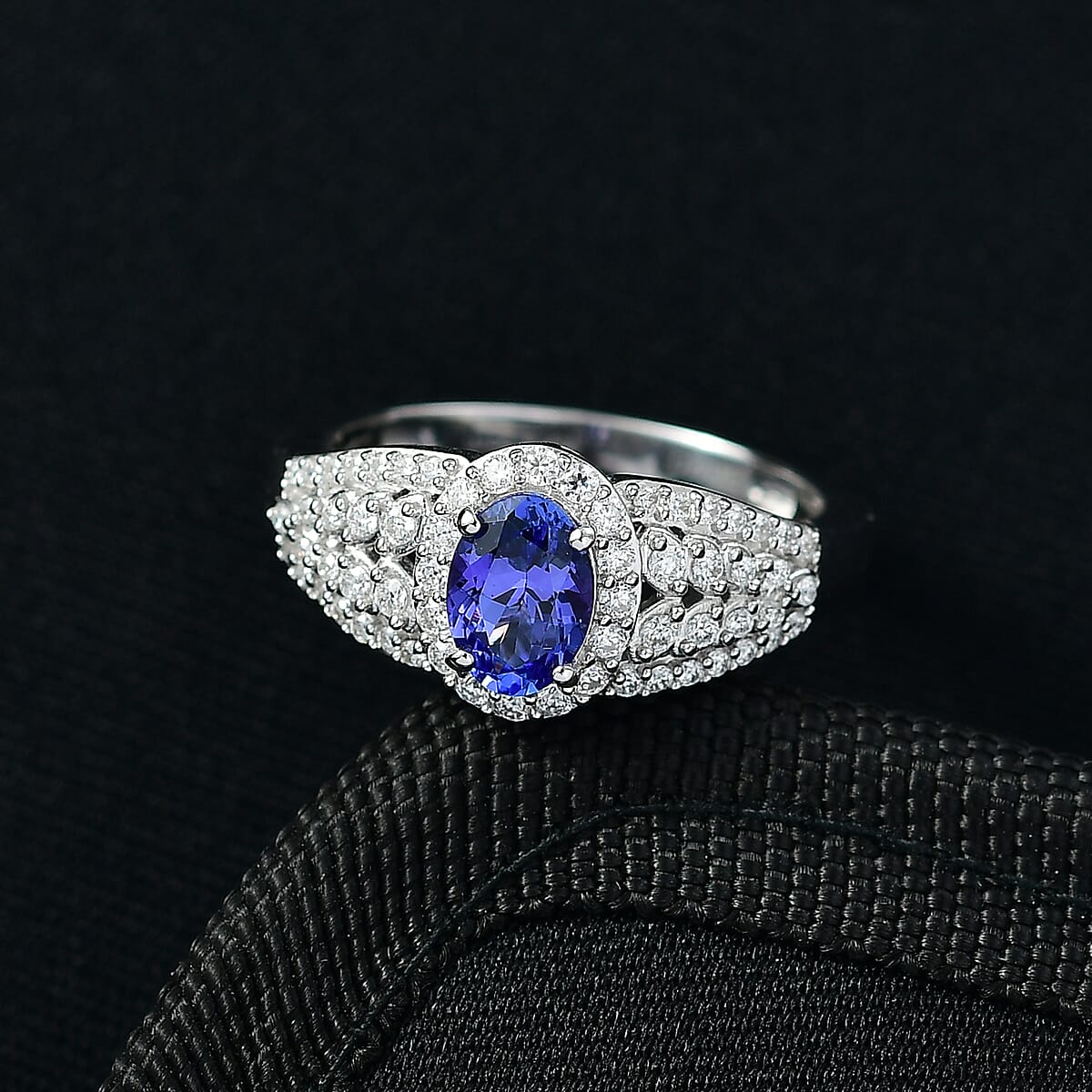 D'Joy AAA Tanzanite and Moissanite 1.30 ctw Ring in Rhodium Over Sterling Silver (Size 10.0) image number 1