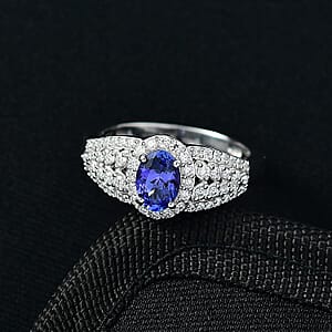 D'Joy AAA Tanzanite, Moissanite Ring in Rhodium Over Sterling Silver 1.30 ctw (Size 10.0)