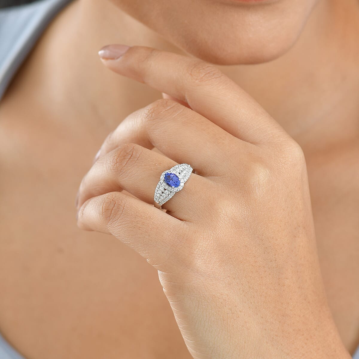 D'Joy AAA Tanzanite and Moissanite 1.30 ctw Ring in Rhodium Over Sterling Silver (Size 10.0) image number 2