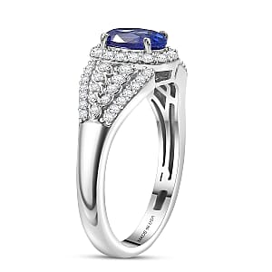 D'Joy AAA Tanzanite, Moissanite Ring in Rhodium Over Sterling Silver 1.30 ctw (Size 10.0)