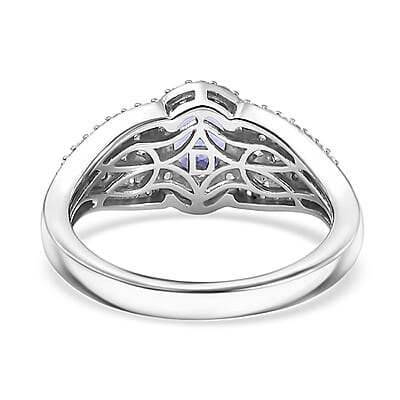 D'Joy AAA Tanzanite and Moissanite 1.30 ctw Crown of Twilight Ring in Rhodium Over Sterling Silver (Size 10.0)
