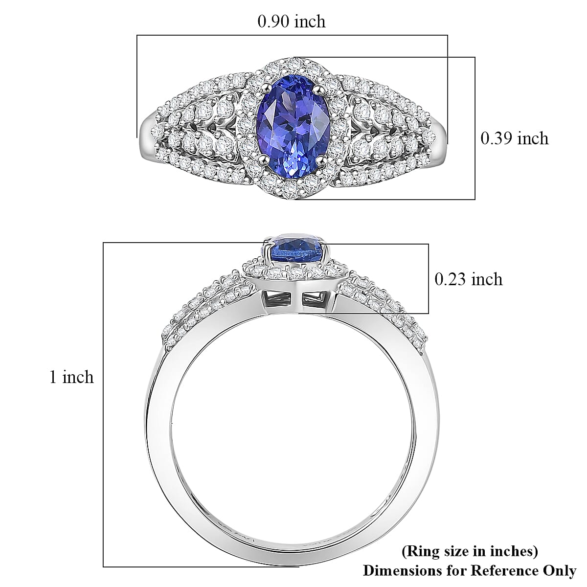 D'Joy AAA Tanzanite and Moissanite 1.30 ctw Ring in Rhodium Over Sterling Silver (Size 10.0) image number 5
