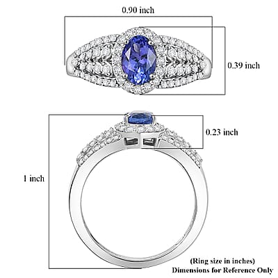 D'Joy AAA Tanzanite and Moissanite 1.30 ctw Crown of Twilight Ring in Rhodium Over Sterling Silver (Size 10.0)