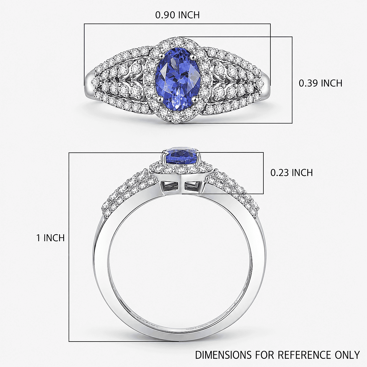 D'Joy AAA Tanzanite and Moissanite 1.30 ctw Crown of Twilight Ring in Rhodium Over Sterling Silver (Size 10.0)
