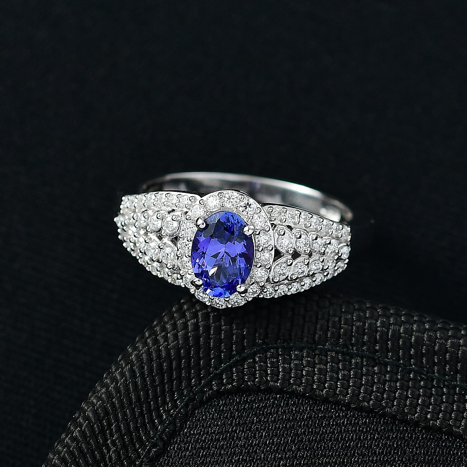 D'Joy AAA Tanzanite, Moissanite Ring in Rhodium Over Sterling Silver 1.30 ctw (Size 5.0)
