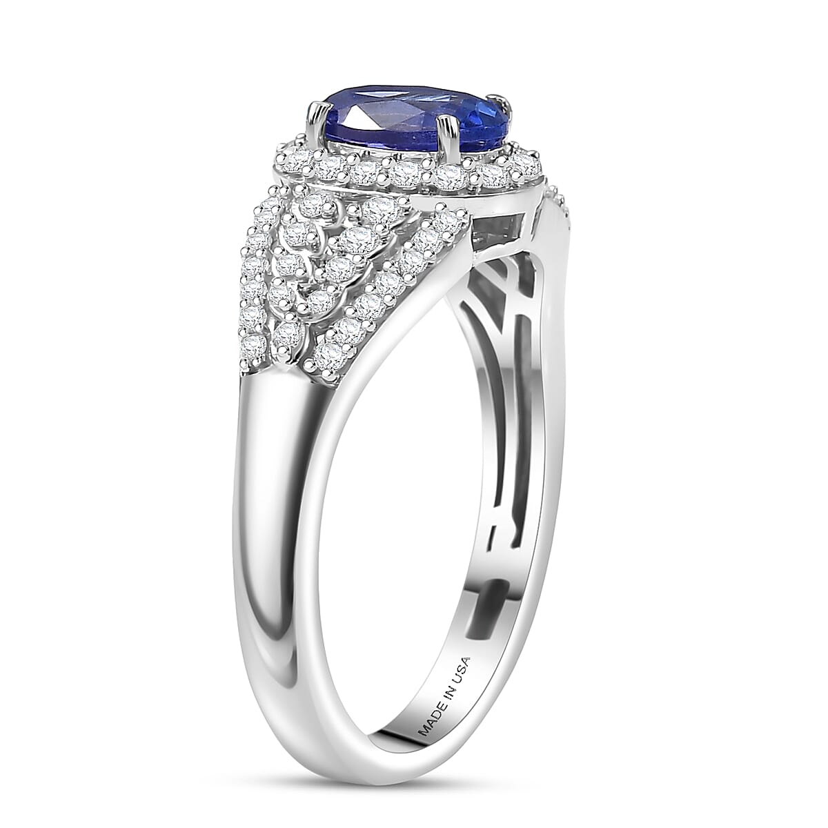 D'Joy AAA Tanzanite, Moissanite Ring in Rhodium Over Sterling Silver 1.30 ctw (Size 5.0)