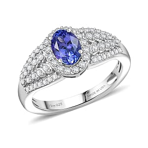 D'Joy AAA Tanzanite and Moissanite 1.30 ctw Crown of Twilight Ring in Rhodium Over Sterling Silver (Size 7.0)