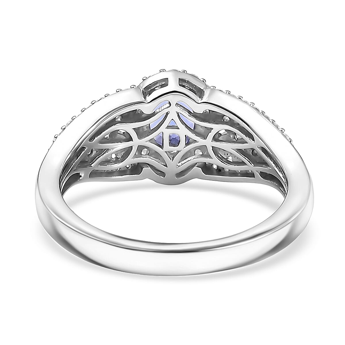 D'Joy AAA Tanzanite and Moissanite 1.30 ctw Crown of Twilight Ring in Rhodium Over Sterling Silver (Size 7.0) image number 4