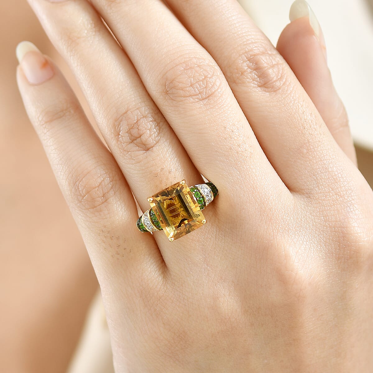D'Joy Premium Marialite, Chrome Diopside and White Zircon Ring in 18K Vermeil YG Over Sterling Silver (Size 6.0) 6.10 ctw image number 2
