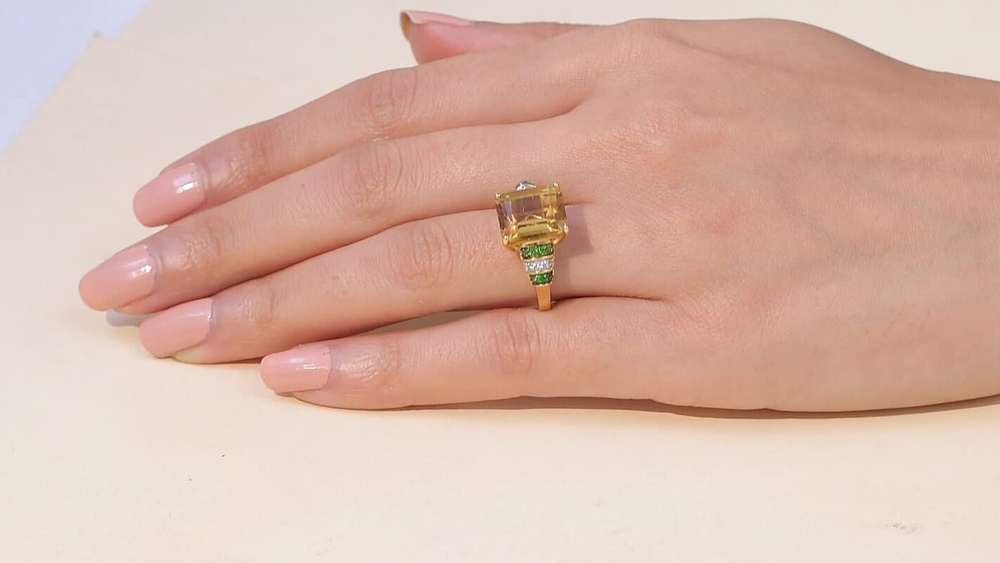 D'Joy Premium Marialite, Chrome Diopside and White Zircon Ring in 18K Vermeil YG Over Sterling Silver (Size 6.0) 6.10 ctw