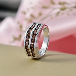 Luxuriant Lab Grown Red Diamond (SI)  Band Men's Ring in Rhodium Over Sterling Silver 2.10 ctw (Size 10.0)