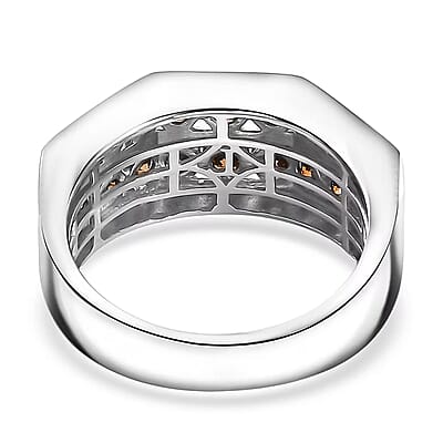 Luxuriant Lab Grown Red Diamond (SI)  Band Men's Ring in Rhodium Over Sterling Silver 2.10 ctw (Size 10.0)