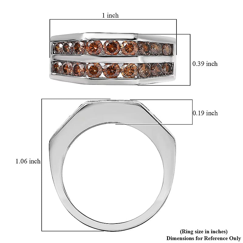Luxuriant Lab Grown Red Diamond (IR) SI 2.10 ctw Scarlet Edge Band Men's Ring in Rhodium Over Sterling Silver (Size 11.0)