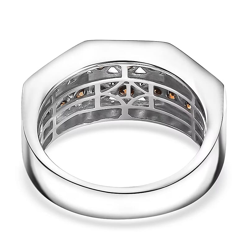 Luxuriant Lab Grown Red Diamond (IR) SI 2.10 ctw Scarlet Edge Band Men's Ring in Rhodium Over Sterling Silver (Size 11.0)