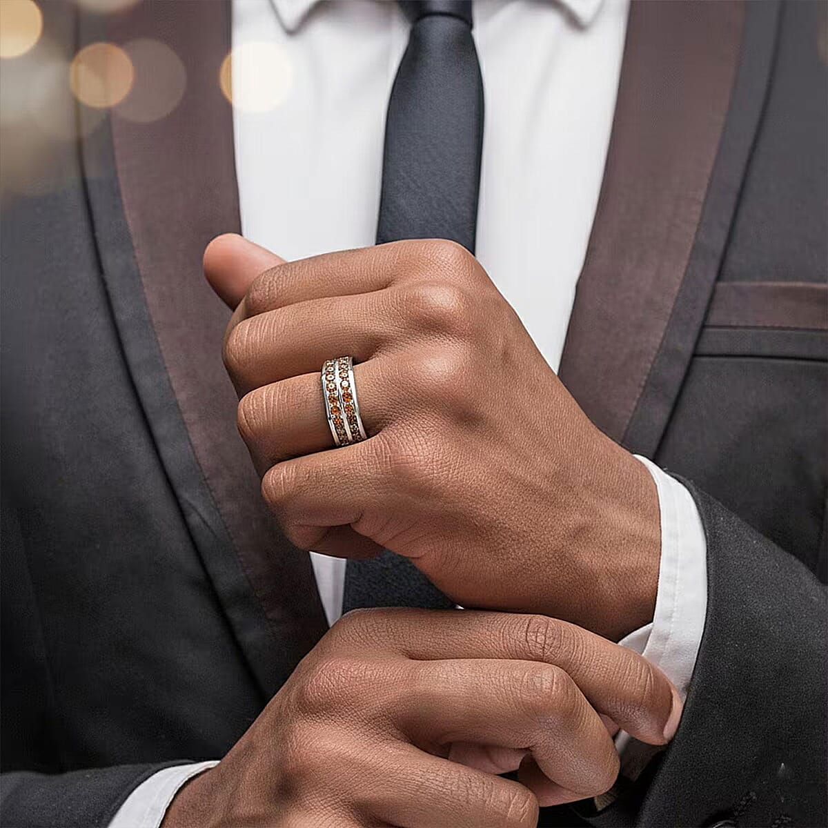 Luxuriant Lab Grown Red Diamond (SI)  Band Men's Ring in Rhodium Over Sterling Silver 2.10 ctw (Size 13.0) image number 1