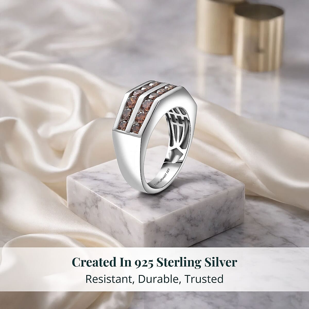 Luxuriant Lab Grown Red Diamond (SI)  Band Men's Ring in Rhodium Over Sterling Silver 2.10 ctw (Size 13.0) image number 2