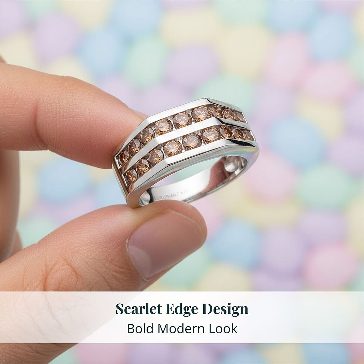 Luxuriant Lab Grown Red Diamond (SI)  Band Men's Ring in Rhodium Over Sterling Silver 2.10 ctw (Size 13.0) image number 5