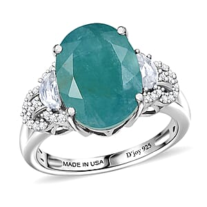 D'Joy Premium Grandidierite and White Zircon 7.50 ctw Art Deco Elegance Ring in Rhodium Over Sterling Silver (Size 6.0)