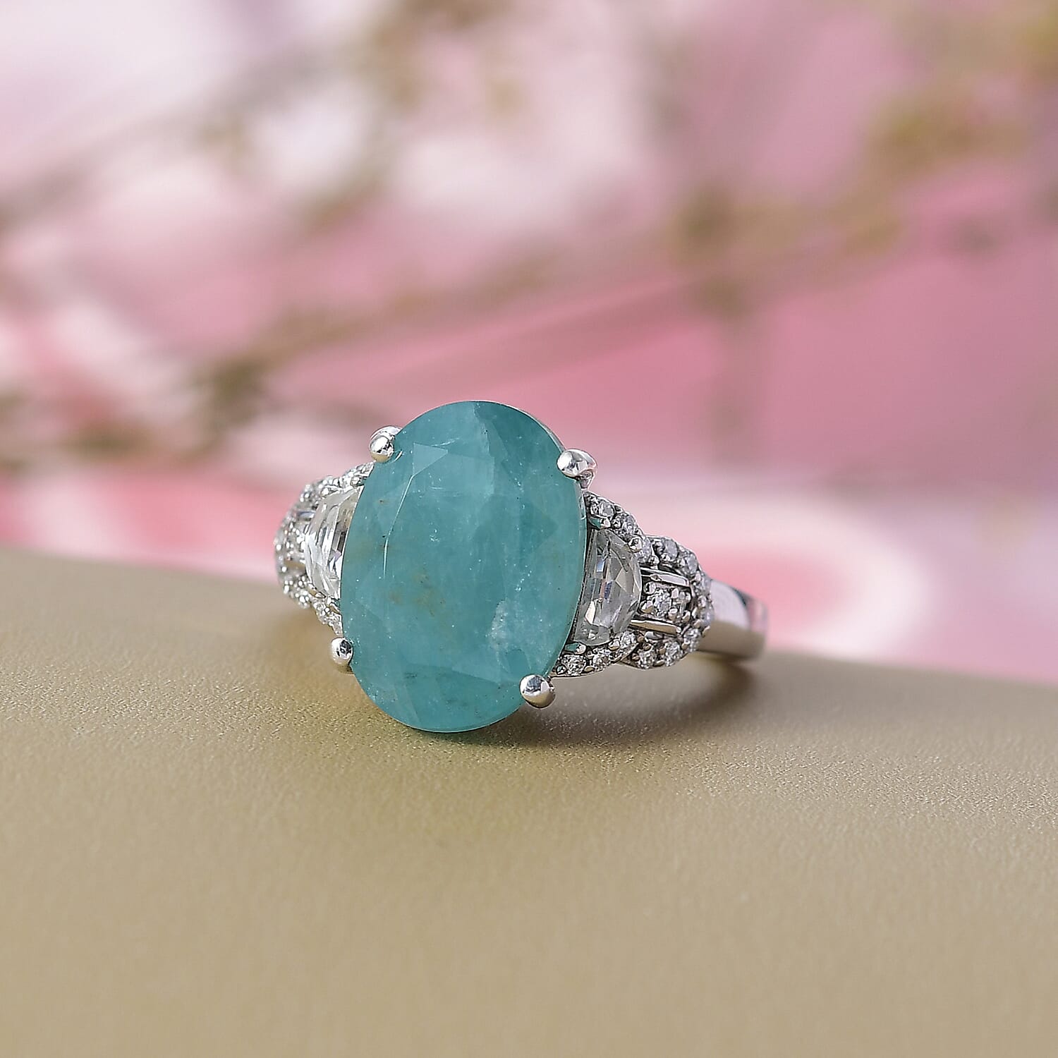 D'Joy Premium Grandidierite and White Zircon 7.50 ctw Art Deco Elegance Ring in Rhodium Over Sterling Silver (Size 6.0)