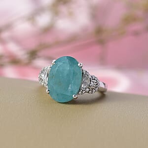 D'Joy Premium Grandidierite and White Zircon 7.50 ctw Art Deco Elegance Ring in Rhodium Over Sterling Silver (Size 6.0)