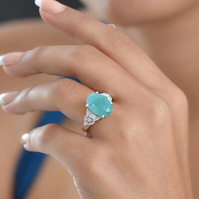 D'Joy Premium Grandidierite and White Zircon 7.50 ctw Art Deco Elegance Ring in Rhodium Over Sterling Silver (Size 6.0)