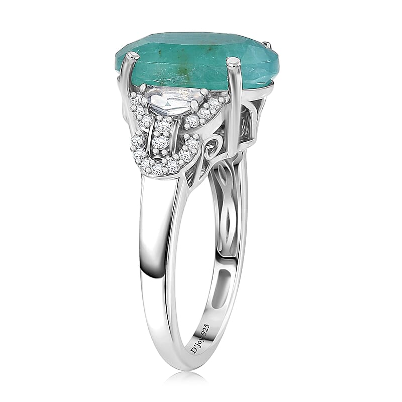 D'Joy Premium Grandidierite and White Zircon 7.50 ctw Art Deco Elegance Ring in Rhodium Over Sterling Silver (Size 6.0)