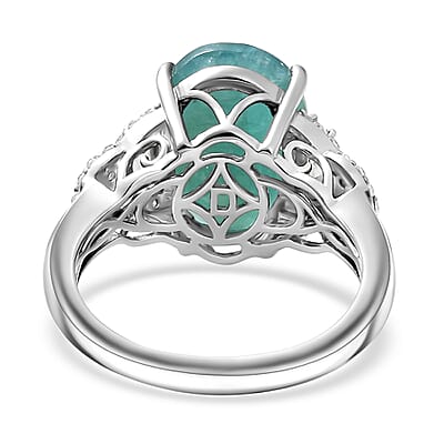 D'Joy Premium Grandidierite and White Zircon 7.50 ctw Art Deco Elegance Ring in Rhodium Over Sterling Silver (Size 6.0)