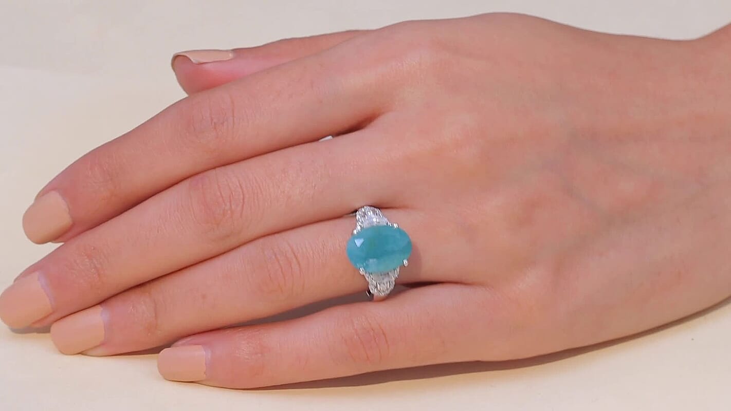 D'Joy Premium Grandidierite, White Zircon Ring in Rhodium Over Sterling Silver (Size 6.0) 7.50 ctw