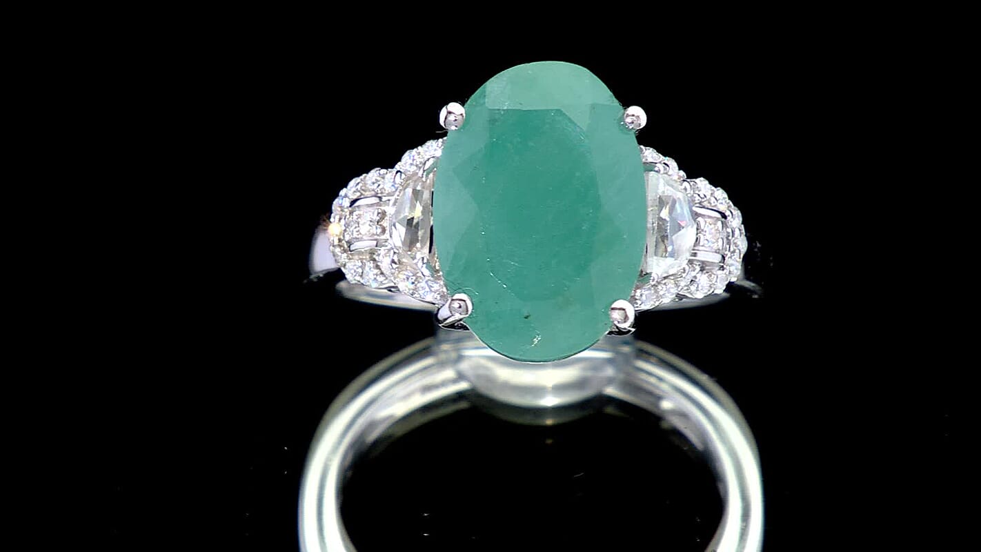 D'Joy Premium Grandidierite, White Zircon Ring in Rhodium Over Sterling Silver (Size 6.0) 7.50 ctw