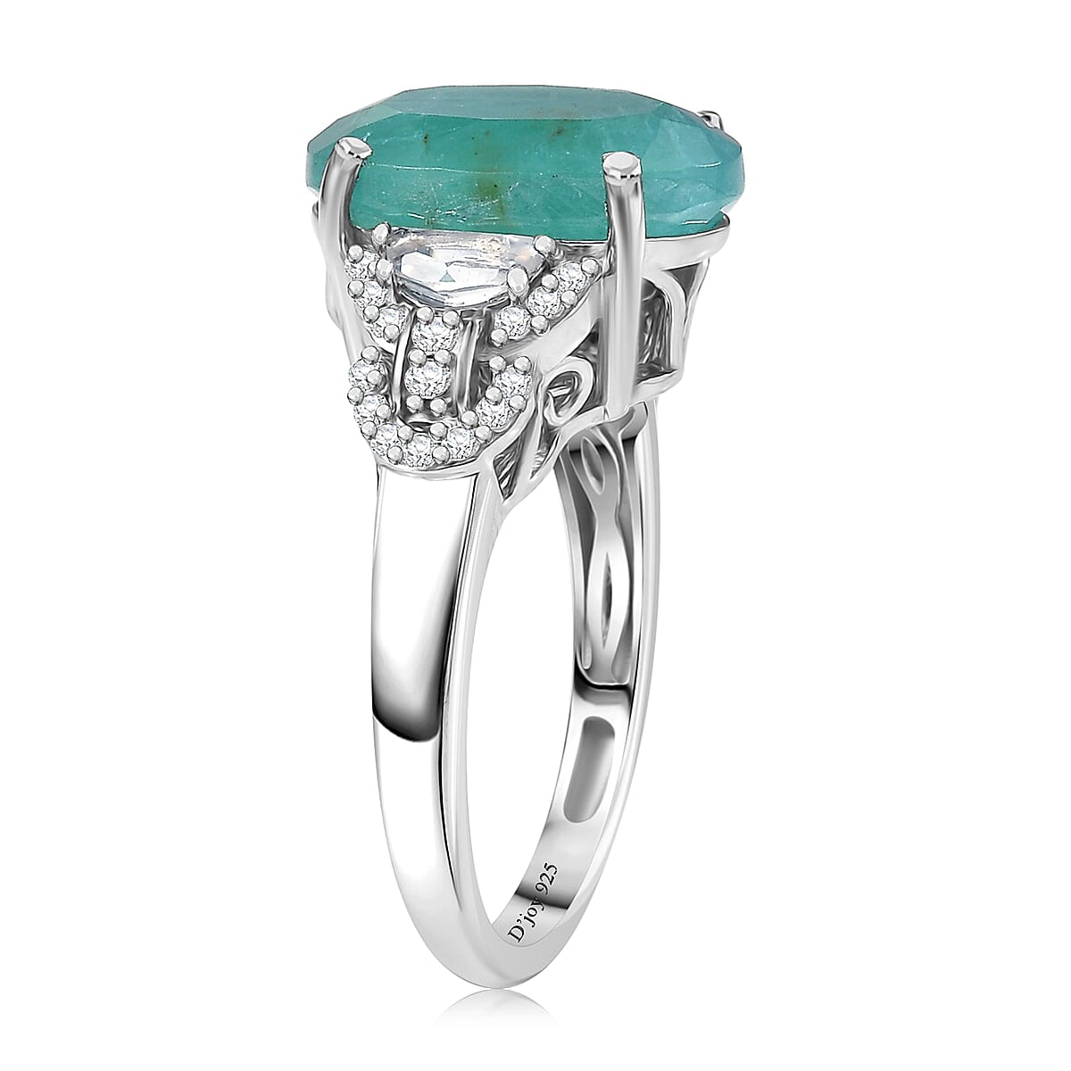 D'Joy Premium Grandidierite and White Zircon 7.50 ctw Art Deco Elegance Ring in Rhodium Over Sterling Silver (Size 7.0) image number 3