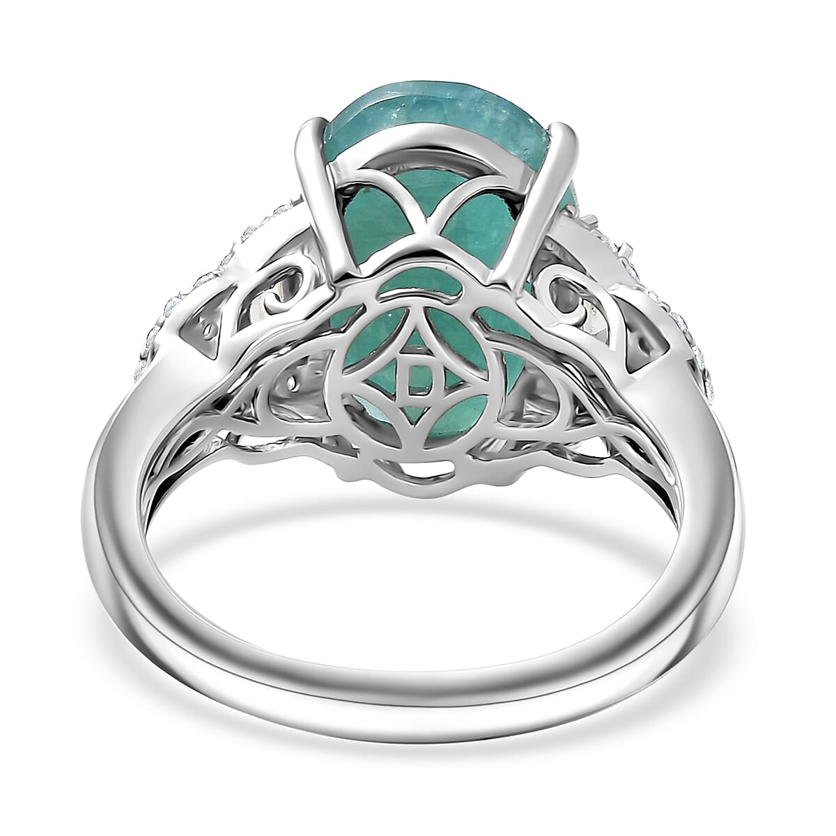 D'Joy Premium Grandidierite and White Zircon 7.50 ctw Art Deco Elegance Ring in Rhodium Over Sterling Silver (Size 7.0) image number 4