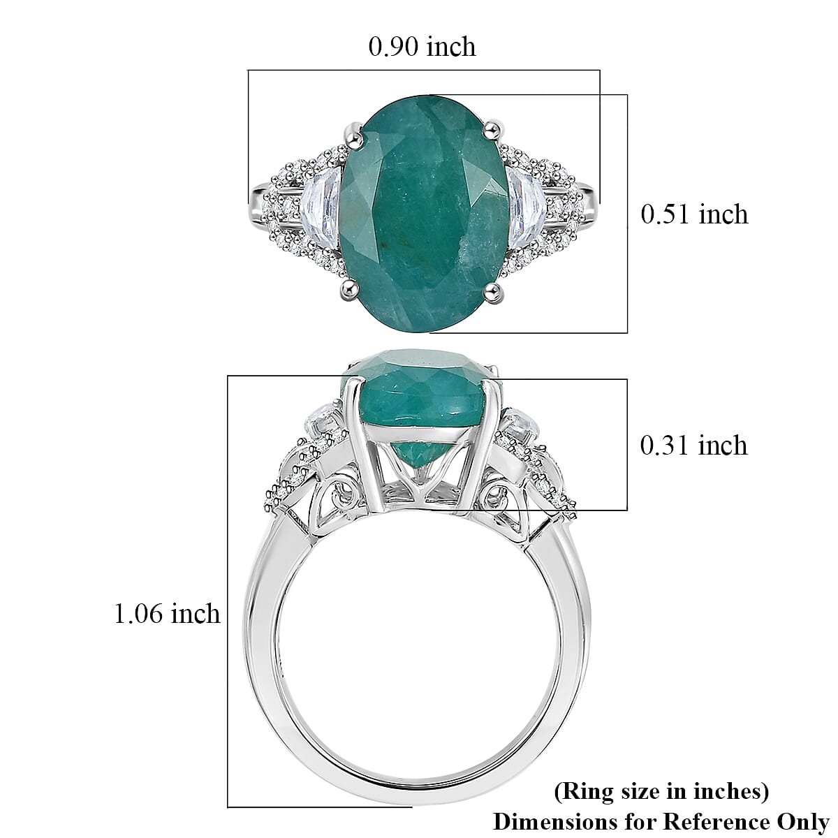 D'Joy Premium Grandidierite and White Zircon 7.50 ctw Art Deco Elegance Ring in Rhodium Over Sterling Silver (Size 7.0) image number 5