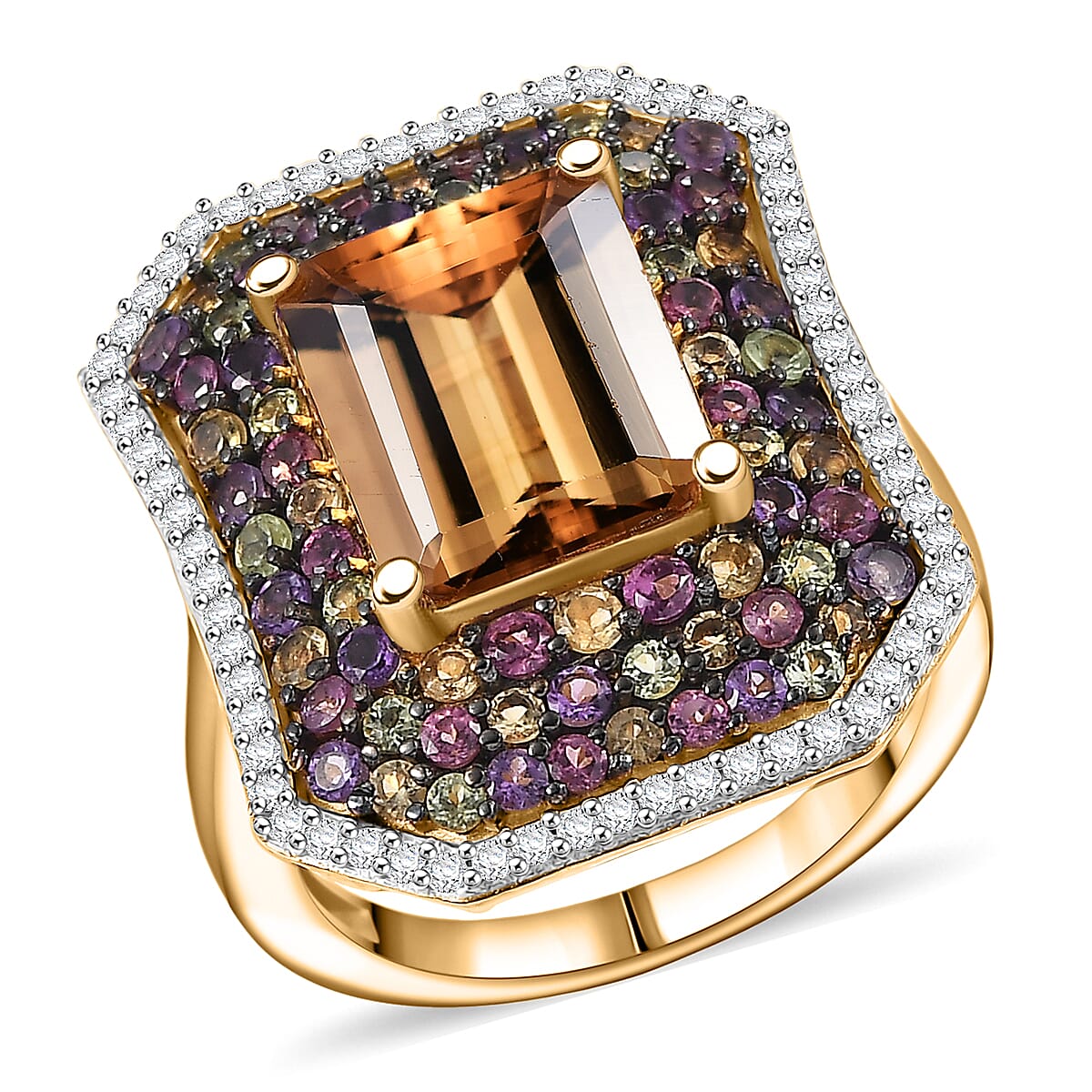 D'Joy Premium Marialite, Multi Gemstone Ring in 18K Vermeil YG Over Sterling Silver (Size 10.0) 6.20 ctw