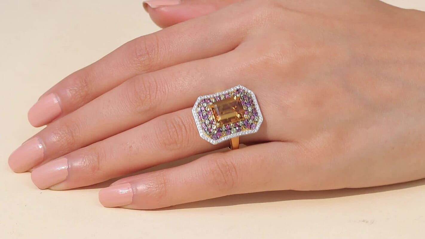 D'Joy Premium Marialite, Multi Gemstone Ring in 18K Vermeil YG Over Sterling Silver (Size 10.0) 6.20 ctw