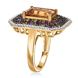 D'Joy Marialite, Multi Gemstone Art Deco Ring in 18K Vermeil YG Over Sterling Silver 6.20 ctw (Size 6.0)