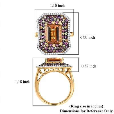 D'Joy Marialite, Multi Gemstone Art Deco Ring in 18K Vermeil YG Over Sterling Silver 6.20 ctw (Size 6.0)