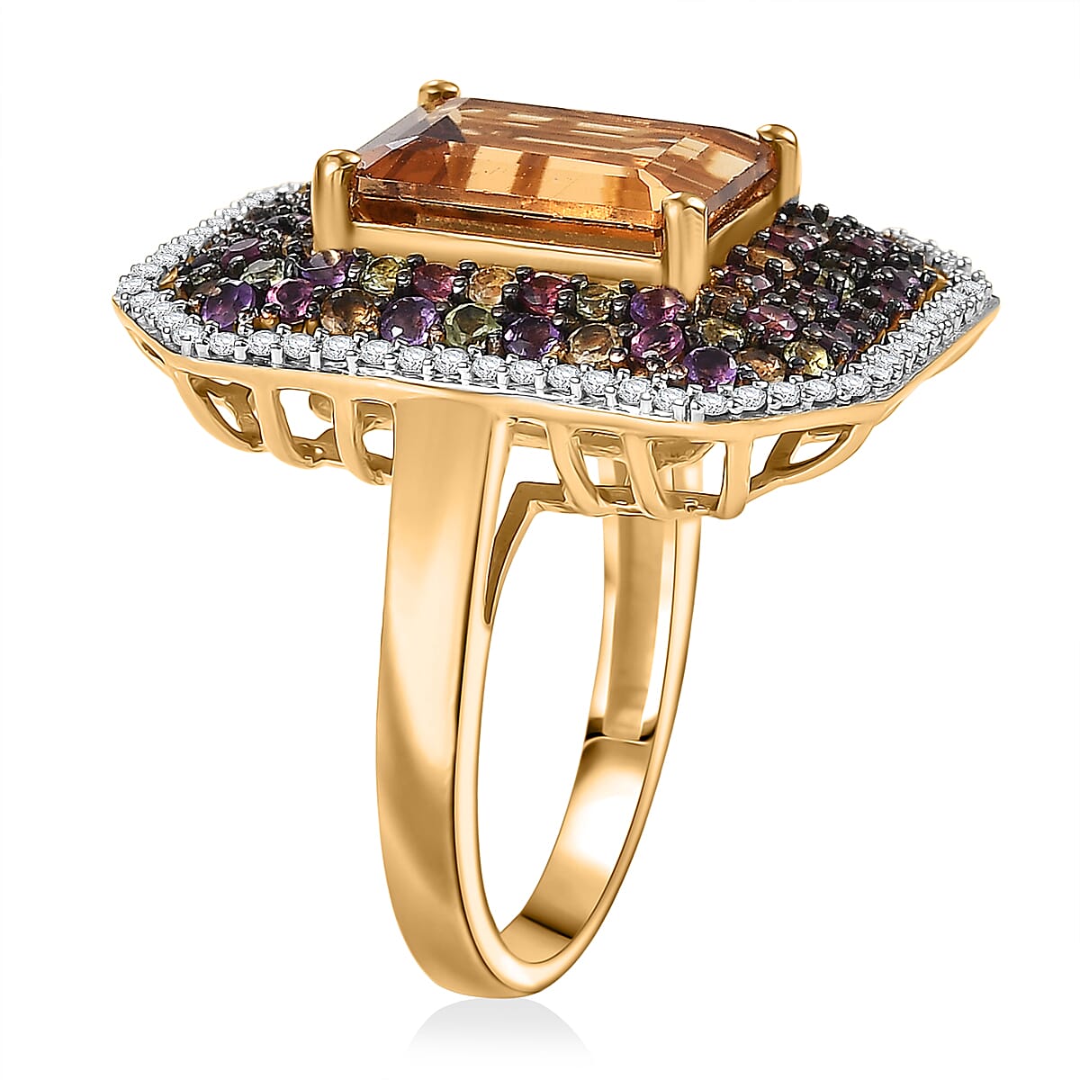 D'Joy Premium Marialite and Multi Gemstone 6.20 ctw Art Deco Ring in 18K Vermeil Yellow Gold Over Sterling Silver (Size 7.0) image number 3