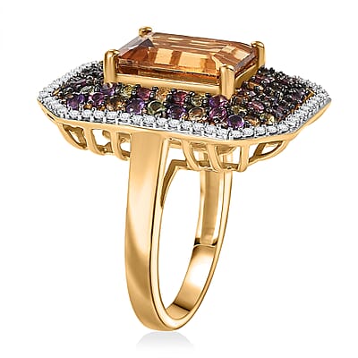 D'Joy Marialite, Multi Gemstone Art Deco Ring in 18K Vermeil YG Over Sterling Silver 6.20 ctw (Size 7.0)