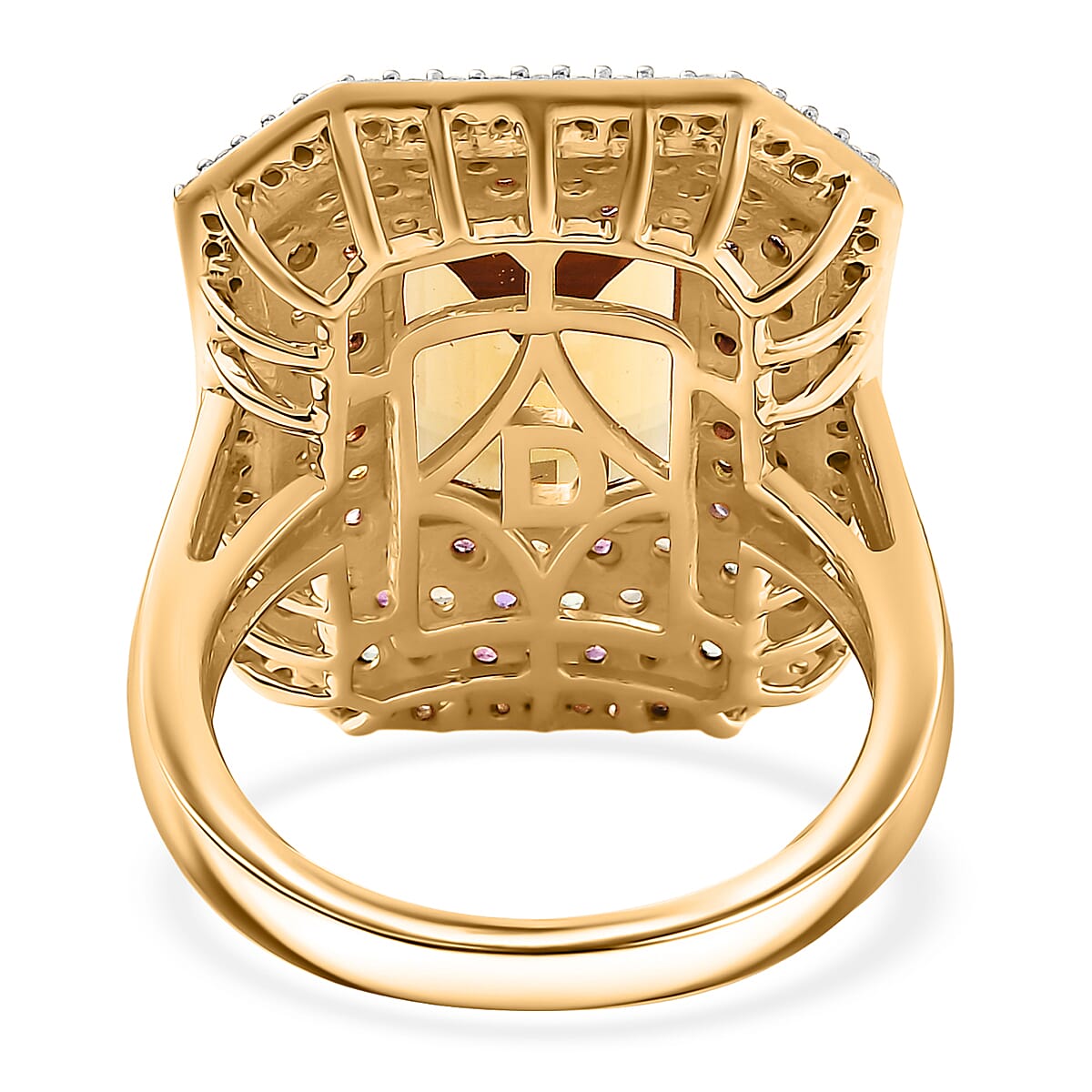 D'Joy Premium Marialite and Multi Gemstone 6.20 ctw Art Deco Ring in 18K Vermeil Yellow Gold Over Sterling Silver (Size 7.0) image number 4