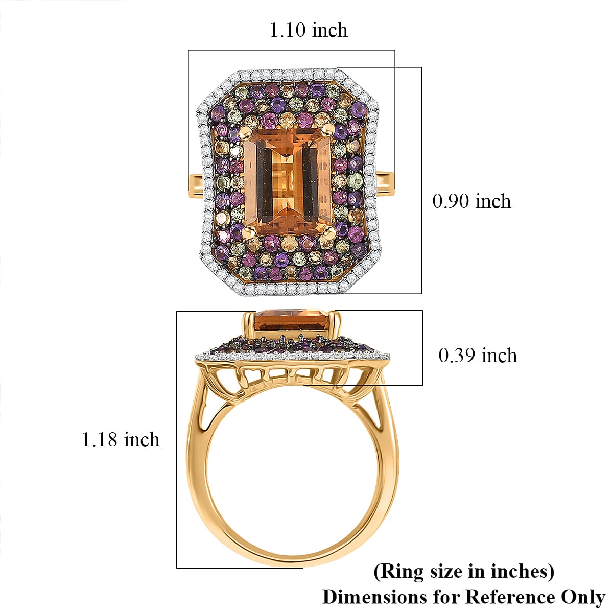 D'Joy Premium Marialite and Multi Gemstone 6.20 ctw Art Deco Ring in 18K Vermeil Yellow Gold Over Sterling Silver (Size 7.0) image number 5