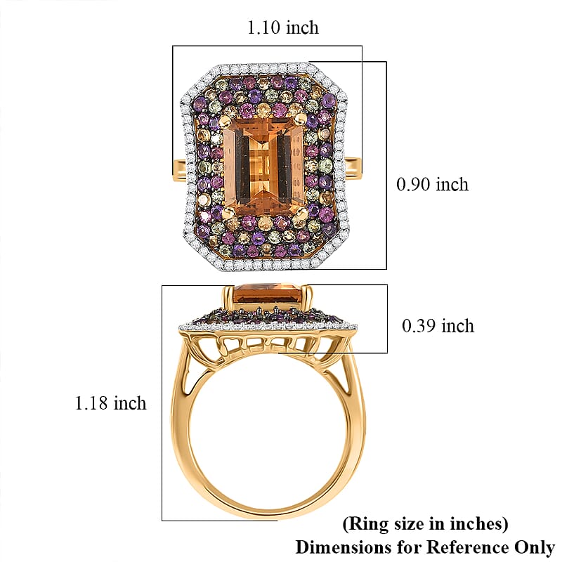D'Joy Marialite, Multi Gemstone Art Deco Ring in 18K Vermeil YG Over Sterling Silver 6.20 ctw (Size 7.0)