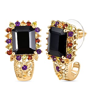 EverTrue Thai Black Spinel and Multi Gemstone 12.80 ctw Night Bloom Earrings in 18K YG Plated
