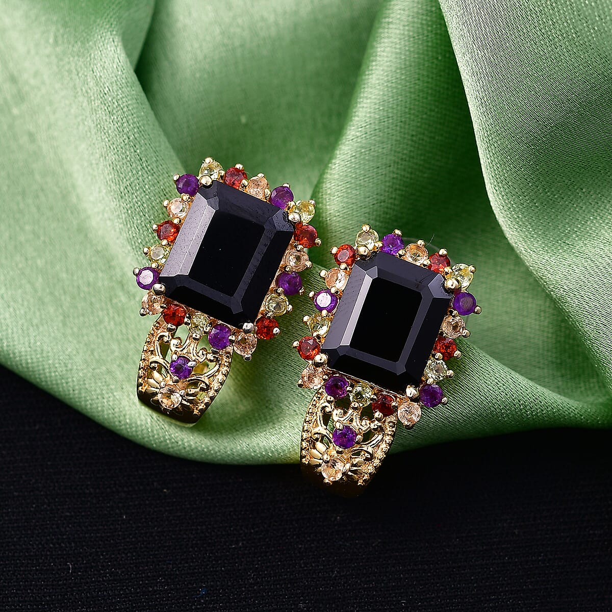 EverTrue Thai Black Spinel and Multi Gemstone 12.80 ctw Night Bloom Earrings in 18K YG Plated image number 1