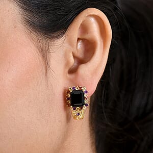 EverTrue Thai Black Spinel and Multi Gemstone 12.80 ctw Night Bloom Earrings in 18K YG Plated
