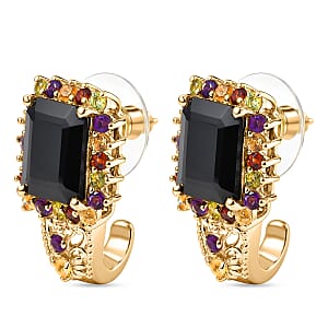 EverTrue Thai Black Spinel and Multi Gemstone 12.80 ctw Night Bloom Earrings in 18K YG Plated