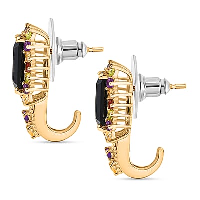 EverTrue Thai Black Spinel and Multi Gemstone 12.80 ctw Night Bloom Earrings in 18K YG Plated