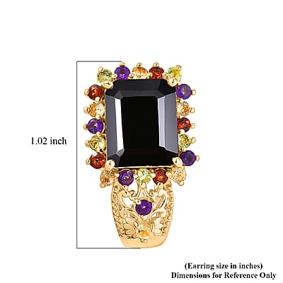 EverTrue Thai Black Spinel and Multi Gemstone 12.80 ctw Night Bloom Earrings in 18K YG Plated