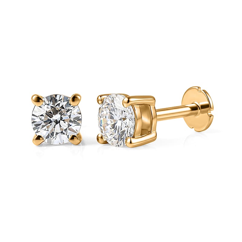 Luxuriant Lab Grown Diamond Stud Earrings in 18K Vermeil YG Over Sterling Silver 1.10 ctw
